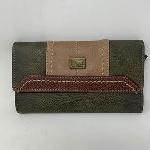 b.o.c. tan green brown faux leather wallets snap closure